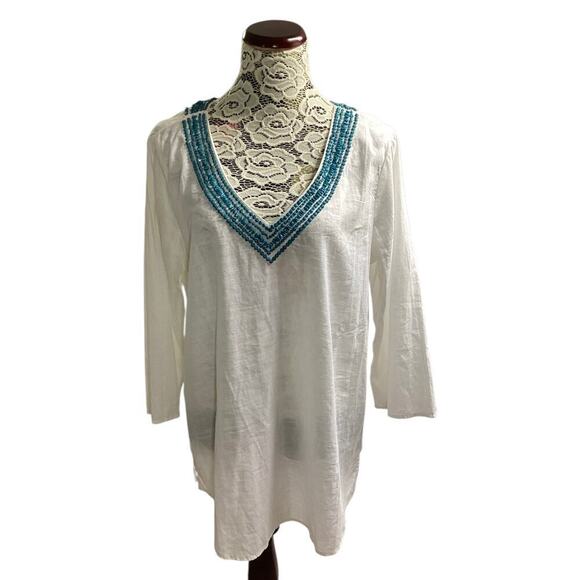 Banana Republic Beaded White Tunic top XL - Picture 1 of 7